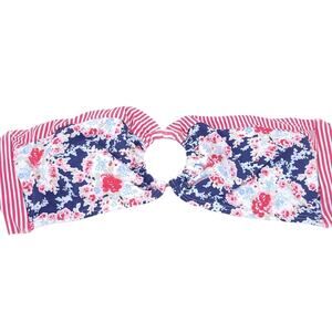 SAHA Bandeau Bikini Bathing Suit Top 36B Red Blue Floral with Stripe Tie